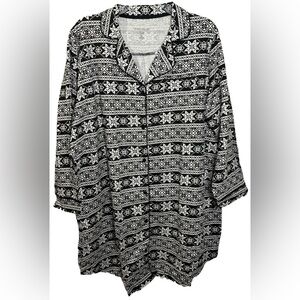 NWOT Dreams Co 26/28 2X Black & White Cotton Patterned Button Up Sleep Shirt